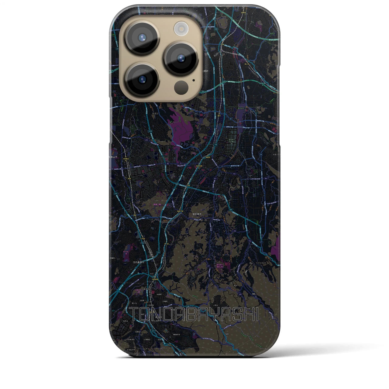 【富田林】地図柄iPhoneケース（バックカバータイプ・ブラック）iPhone 14 Pro Max 用
