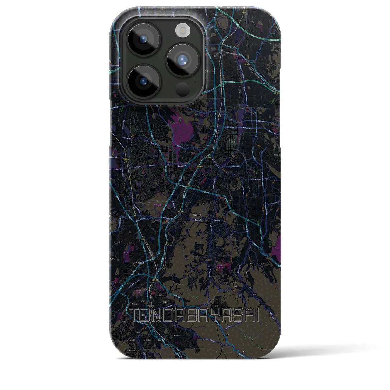 【富田林】地図柄iPhoneケース（バックカバータイプ・ブラック）iPhone 15 Pro Max 用