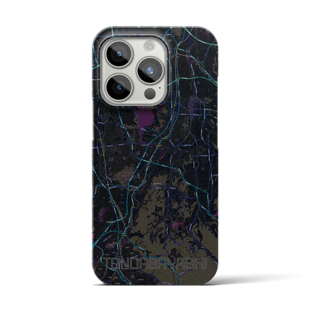【富田林】地図柄iPhoneケース（バックカバータイプ・ブラック）iPhone 15 Pro 用