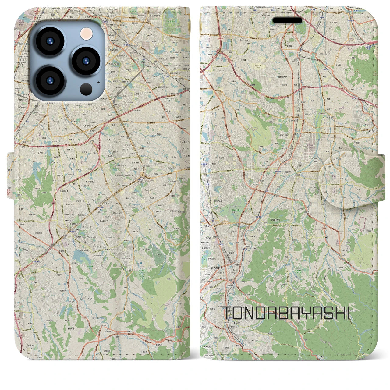 【富田林】地図柄iPhoneケース（手帳両面タイプ・ナチュラル）iPhone 13 Pro Max 用