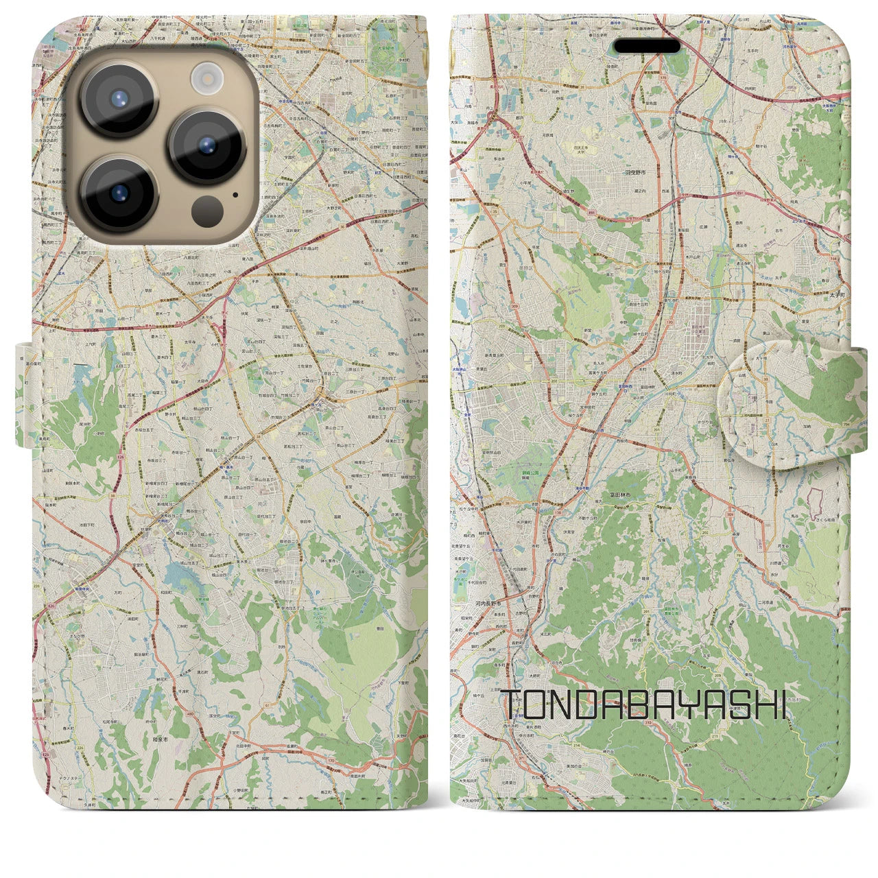 【富田林】地図柄iPhoneケース（手帳両面タイプ・ナチュラル）iPhone 14 Pro Max 用