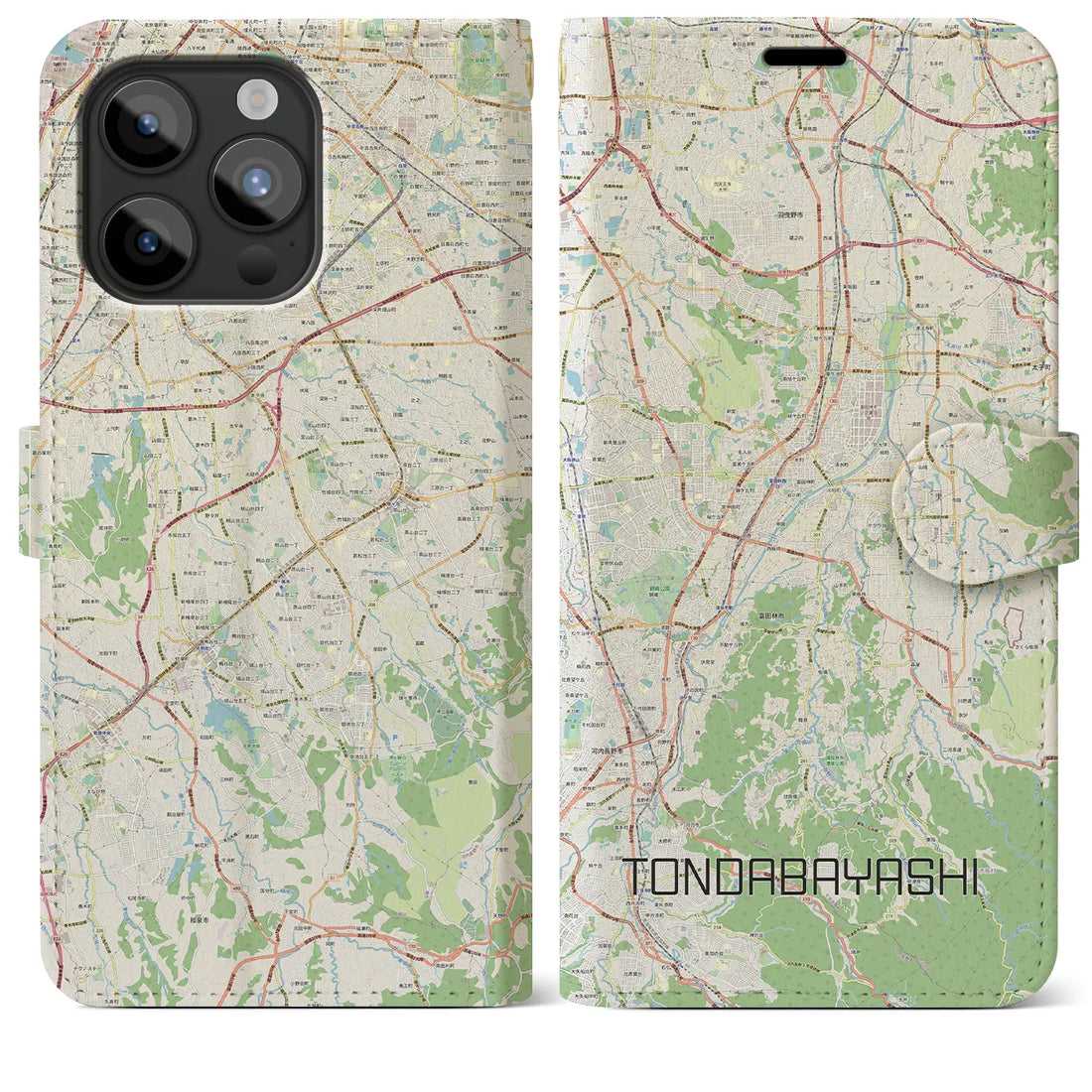 【富田林】地図柄iPhoneケース（手帳両面タイプ・ナチュラル）iPhone 15 Pro Max 用