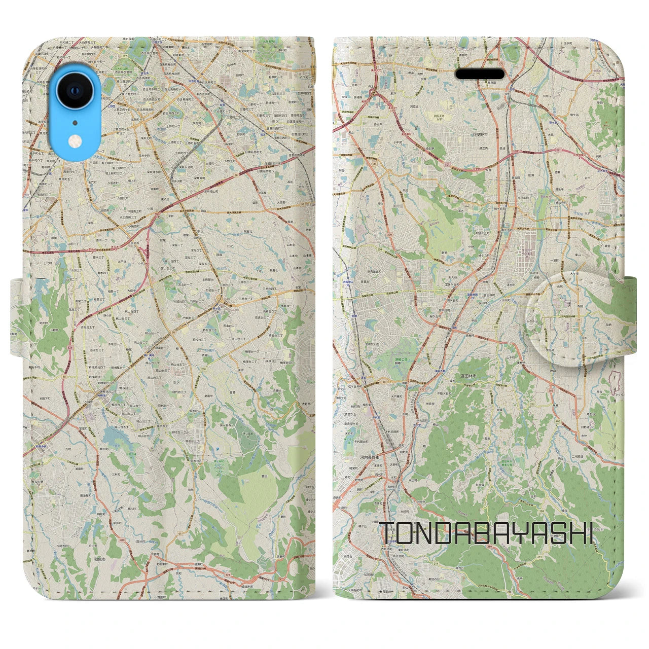 【富田林】地図柄iPhoneケース（手帳両面タイプ・ナチュラル）iPhone XR 用