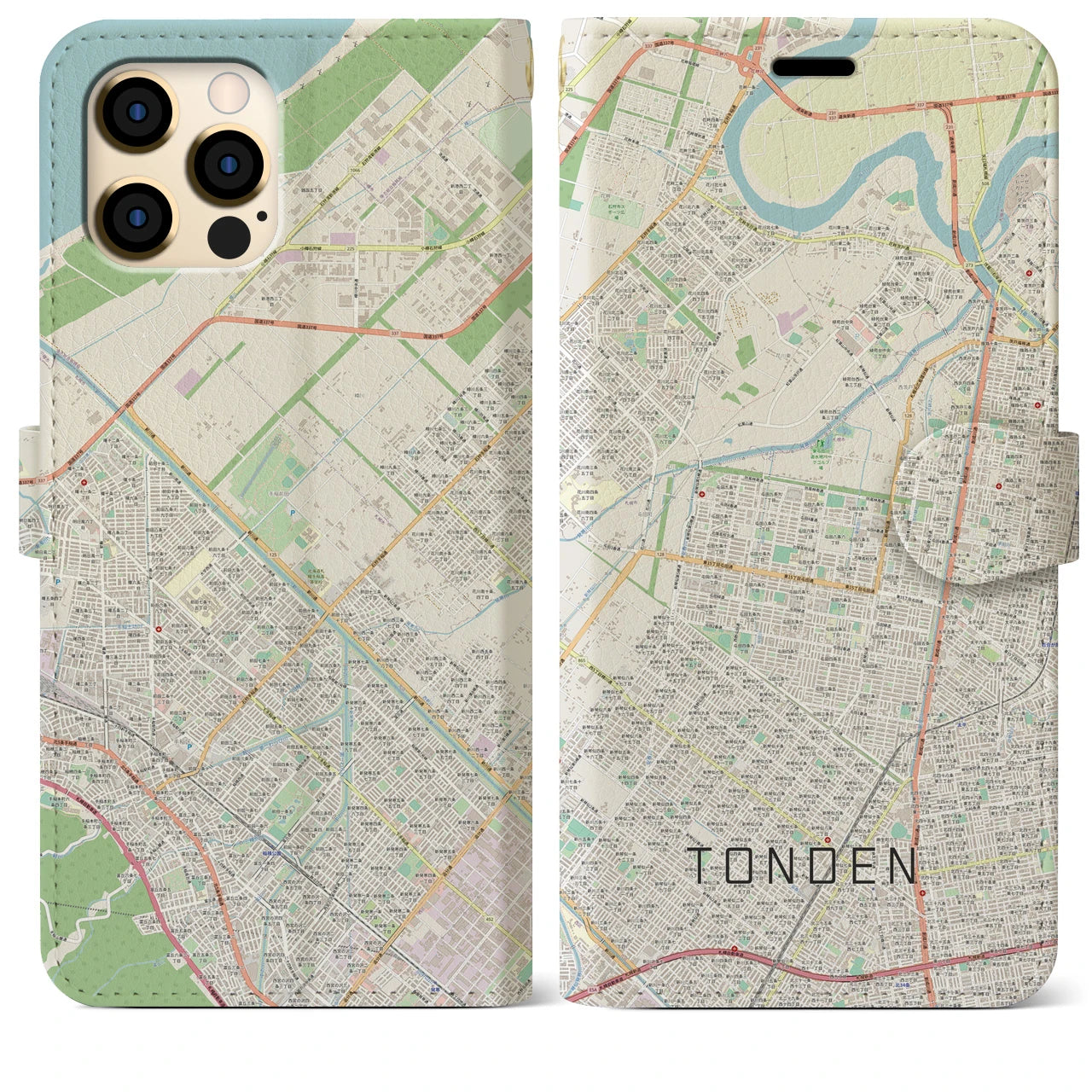 【屯田】地図柄iPhoneケース（手帳両面タイプ・ナチュラル）iPhone 12 Pro Max 用