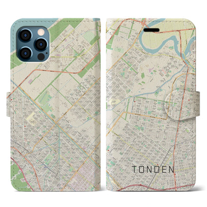 【屯田（北海道）】地図柄iPhoneケース（手帳タイプ）ナチュラル・iPhone 12 / 12 Pro 用