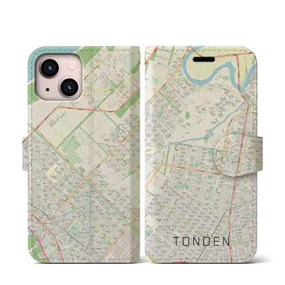 【屯田（北海道）】地図柄iPhoneケース（手帳タイプ）ナチュラル・iPhone 13 mini 用