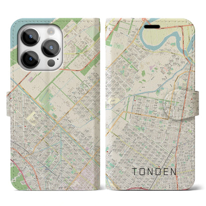 【屯田（北海道）】地図柄iPhoneケース（手帳タイプ）ナチュラル・iPhone 14 Pro 用