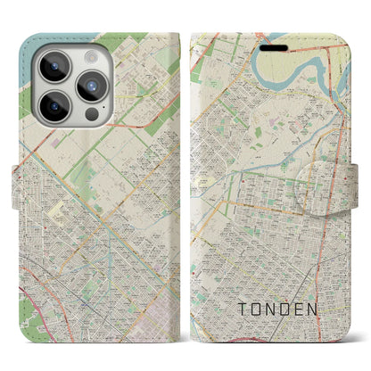【屯田（北海道）】地図柄iPhoneケース（手帳タイプ）ナチュラル・iPhone 15 Pro 用