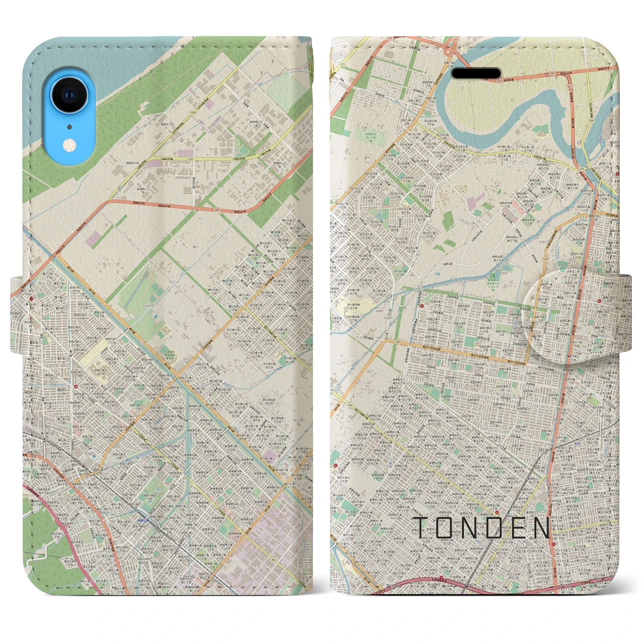 【屯田】地図柄iPhoneケース（手帳両面タイプ・ナチュラル）iPhone XR 用