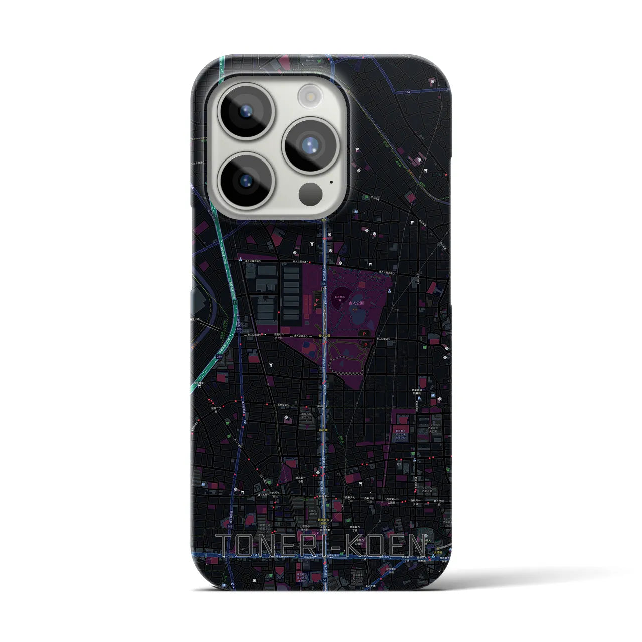 【舎人公園】地図柄iPhoneケース（バックカバータイプ・ブラック）iPhone 15 Pro 用