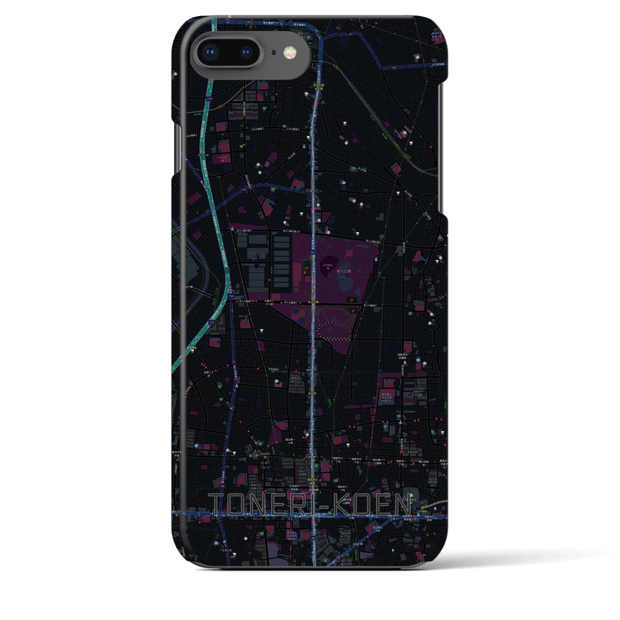 【舎人公園】地図柄iPhoneケース（バックカバータイプ・ブラック）iPhone 8Plus /7Plus / 6sPlus / 6Plus 用