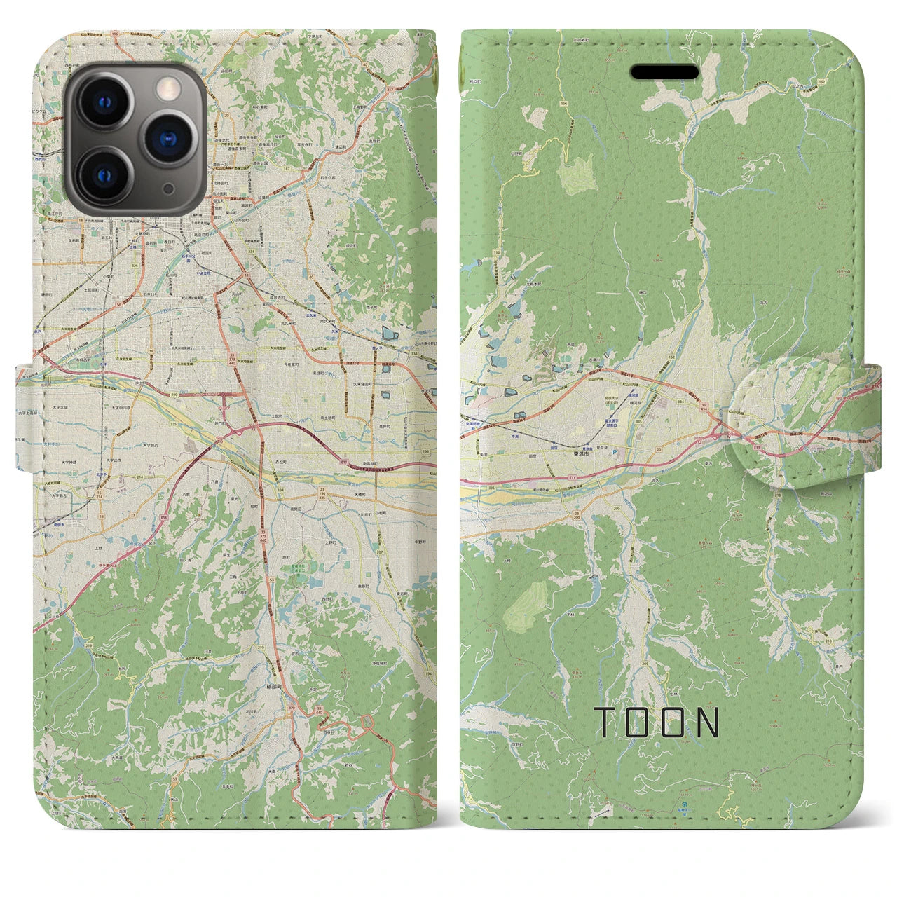 【東温】地図柄iPhoneケース（手帳両面タイプ・ナチュラル）iPhone 11 Pro Max 用
