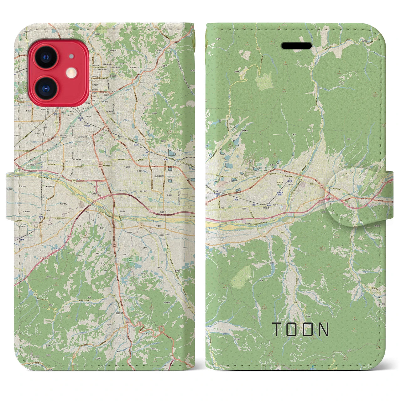 【東温】地図柄iPhoneケース（手帳両面タイプ・ナチュラル）iPhone 11 用