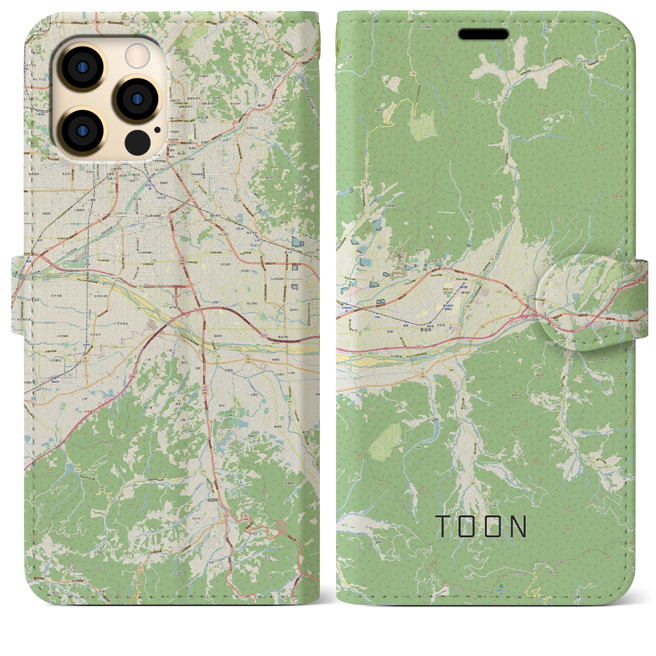【東温】地図柄iPhoneケース（手帳両面タイプ・ナチュラル）iPhone 12 Pro Max 用