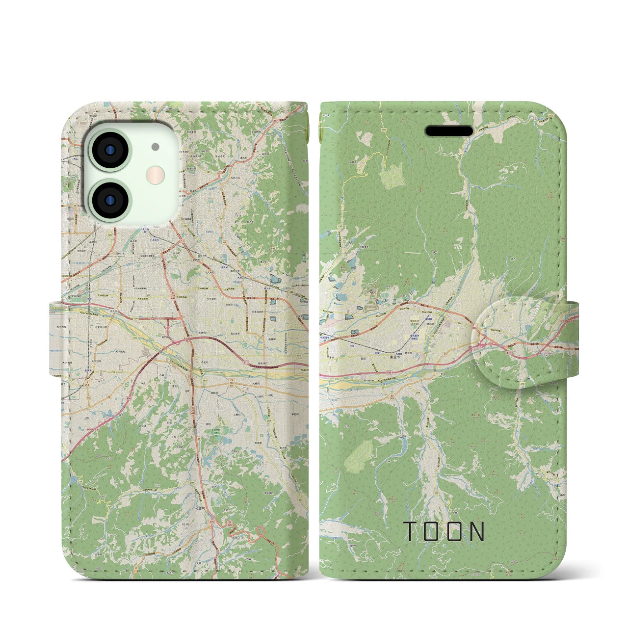 【東温】地図柄iPhoneケース（手帳両面タイプ・ナチュラル）iPhone 12 mini 用