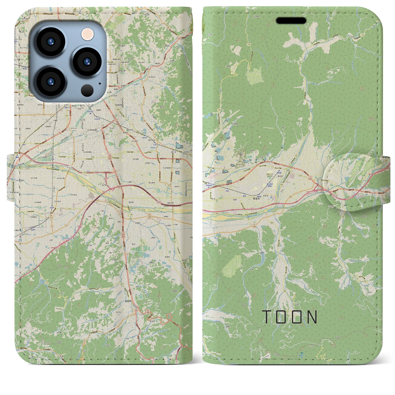 【東温】地図柄iPhoneケース（手帳両面タイプ・ナチュラル）iPhone 13 Pro Max 用