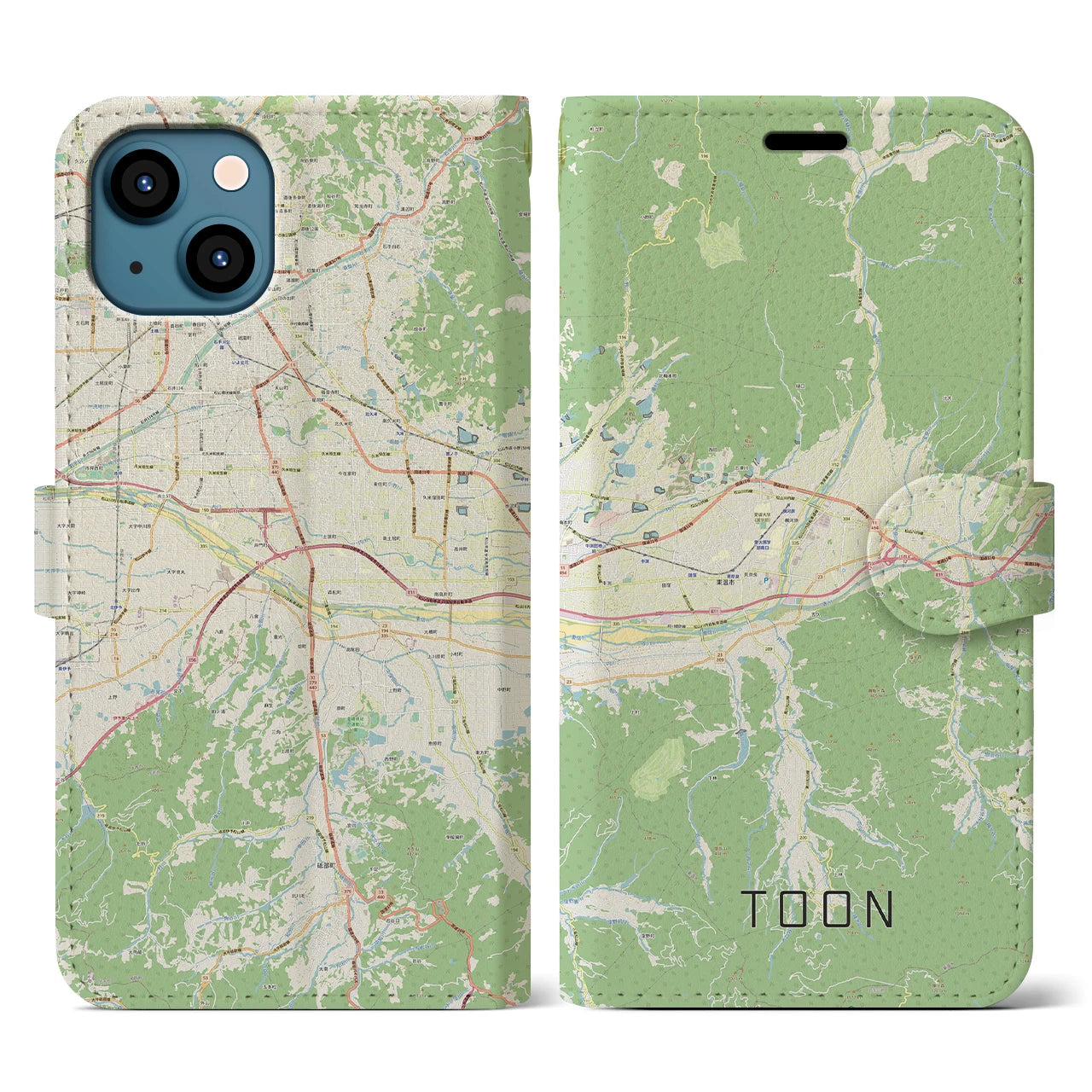【東温】地図柄iPhoneケース（手帳両面タイプ・ナチュラル）iPhone 13 用