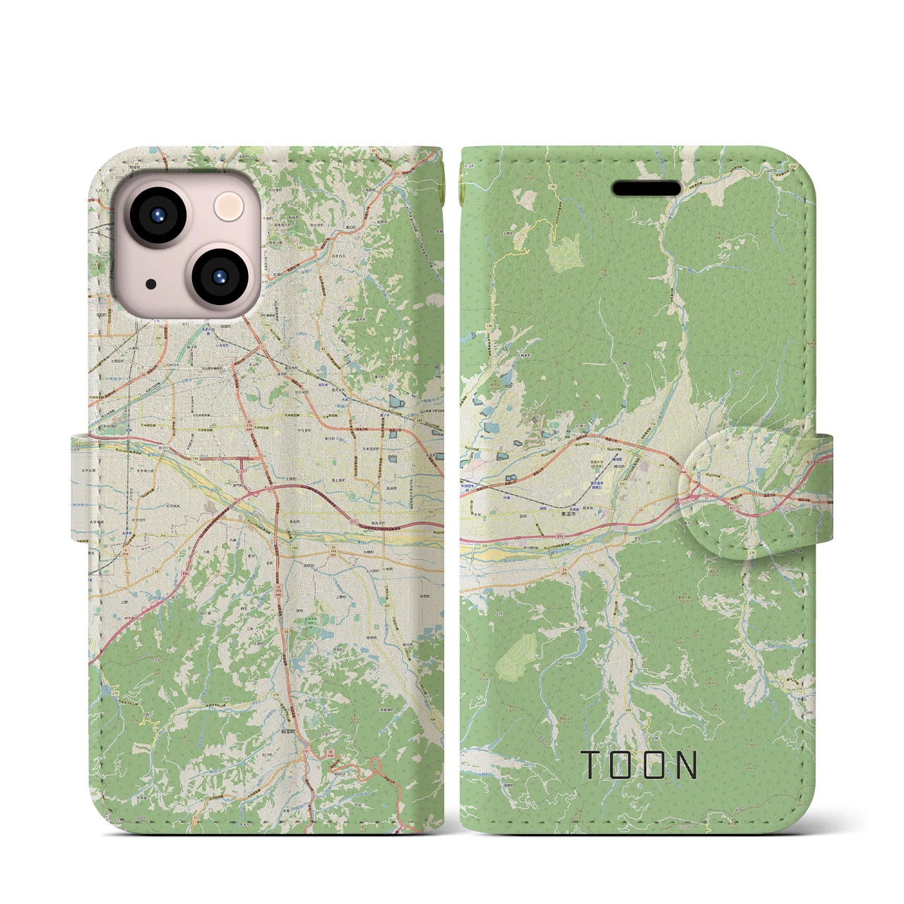 【東温】地図柄iPhoneケース（手帳両面タイプ・ナチュラル）iPhone 13 mini 用