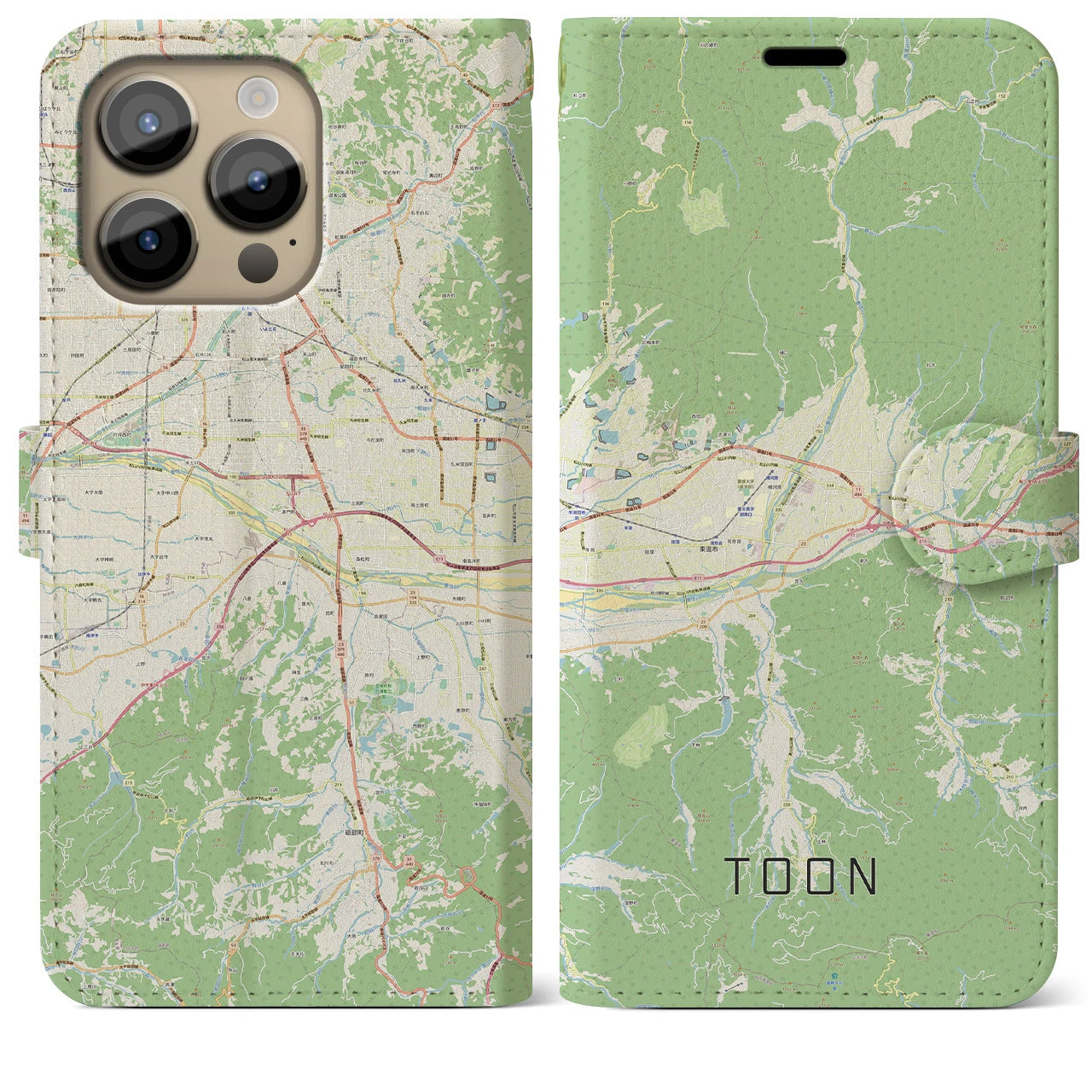 【東温】地図柄iPhoneケース（手帳両面タイプ・ナチュラル）iPhone 14 Pro Max 用