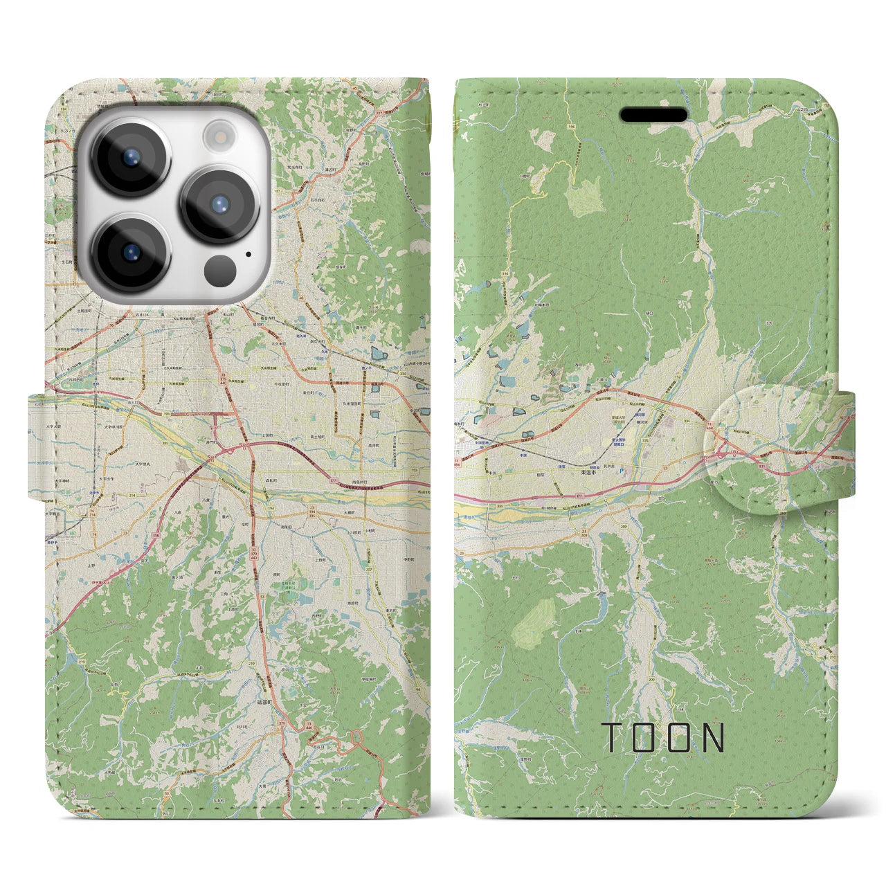 【東温】地図柄iPhoneケース（手帳両面タイプ・ナチュラル）iPhone 14 Pro 用