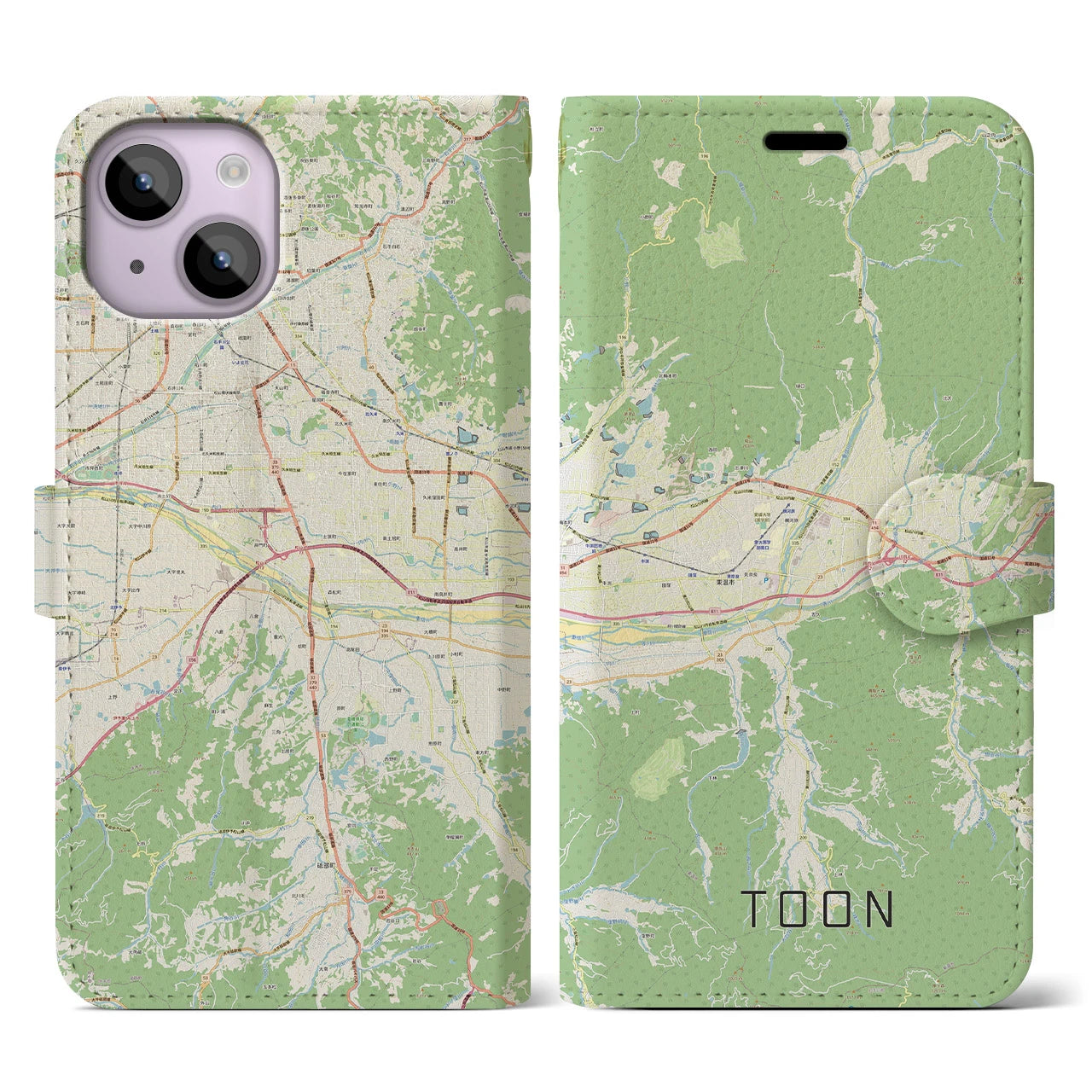 【東温】地図柄iPhoneケース（手帳両面タイプ・ナチュラル）iPhone 14 用