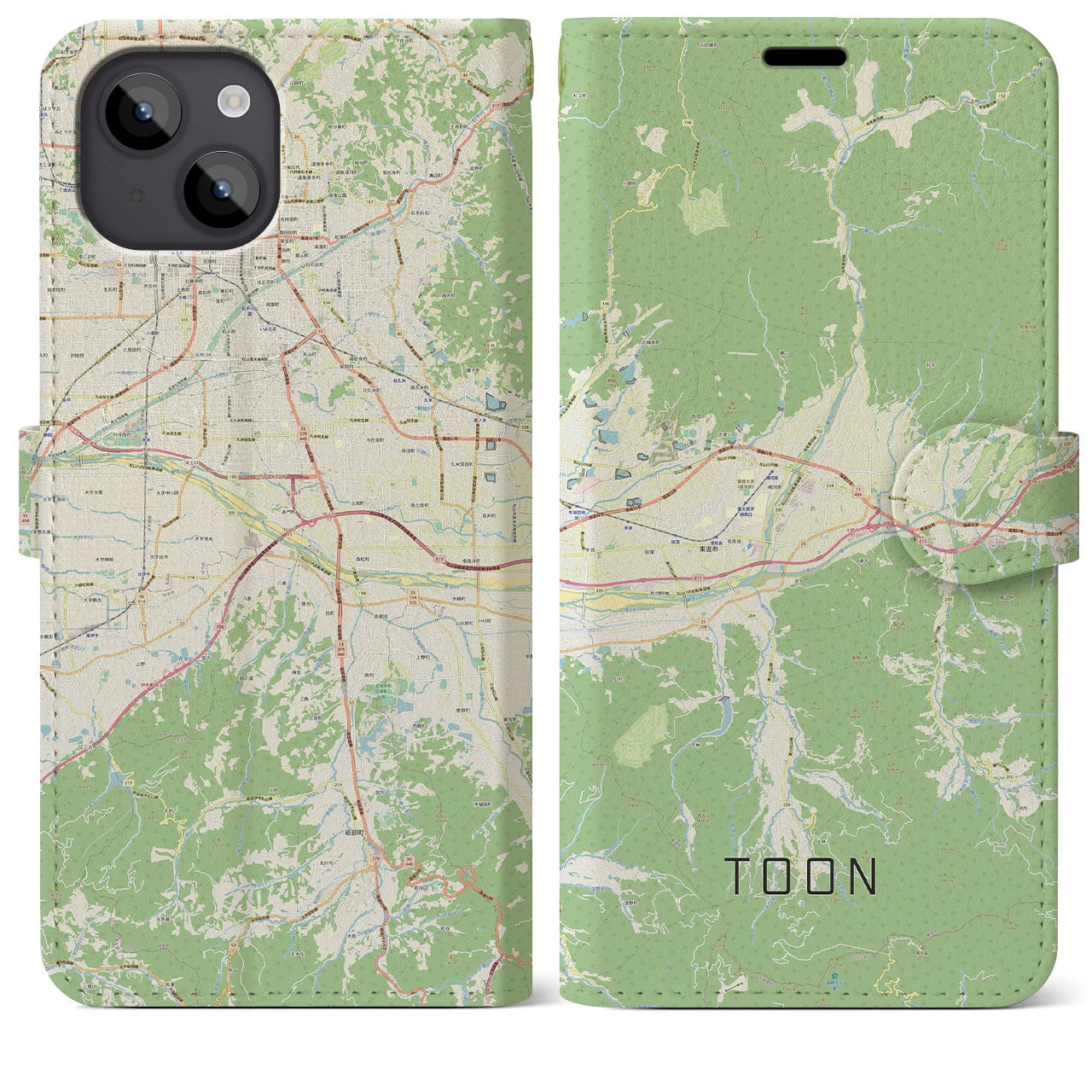 【東温】地図柄iPhoneケース（手帳両面タイプ・ナチュラル）iPhone 14 Plus 用