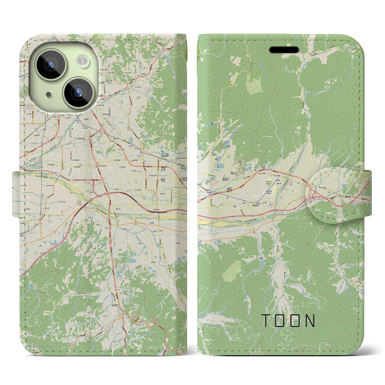 【東温】地図柄iPhoneケース（手帳両面タイプ・ナチュラル）iPhone 15 用