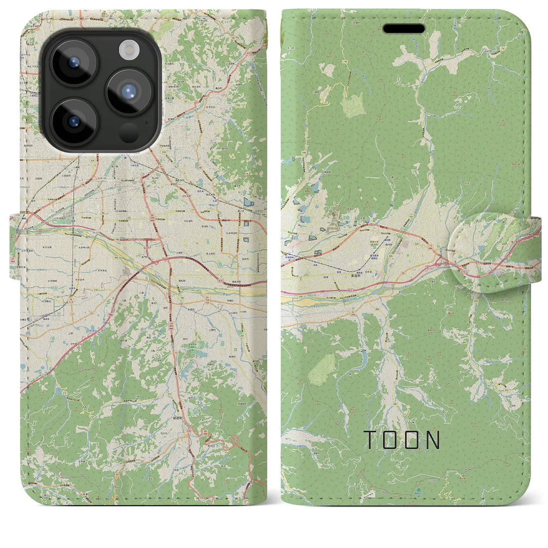 【東温】地図柄iPhoneケース（手帳両面タイプ・ナチュラル）iPhone 15 Pro Max 用