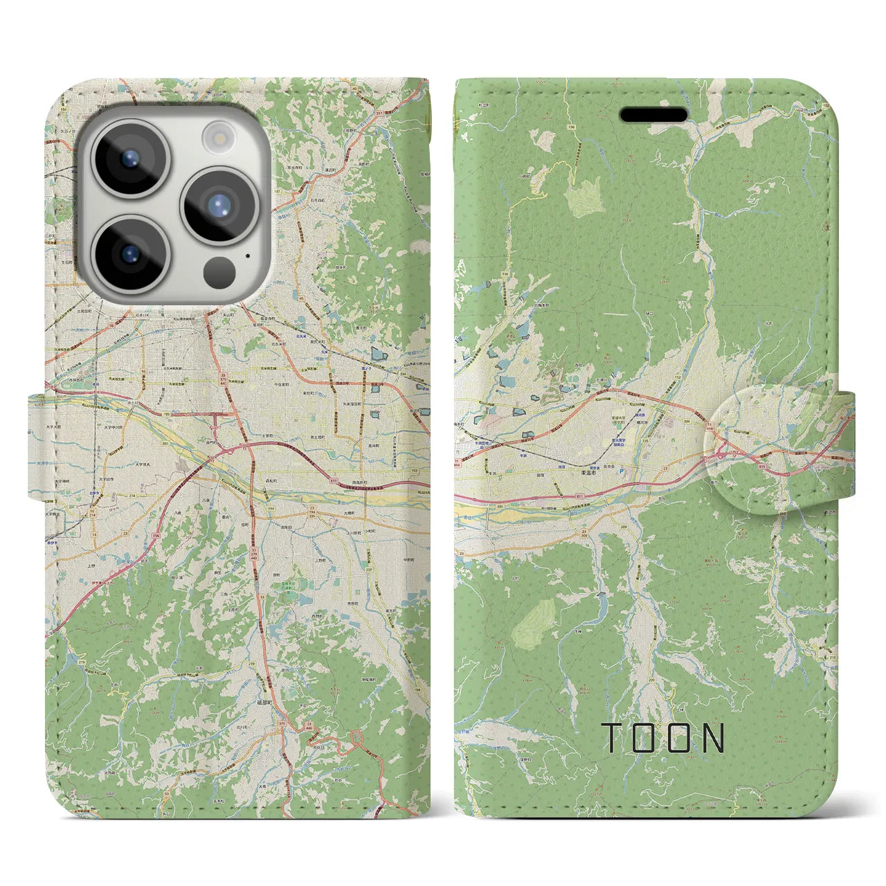 【東温】地図柄iPhoneケース（手帳両面タイプ・ナチュラル）iPhone 15 Pro 用