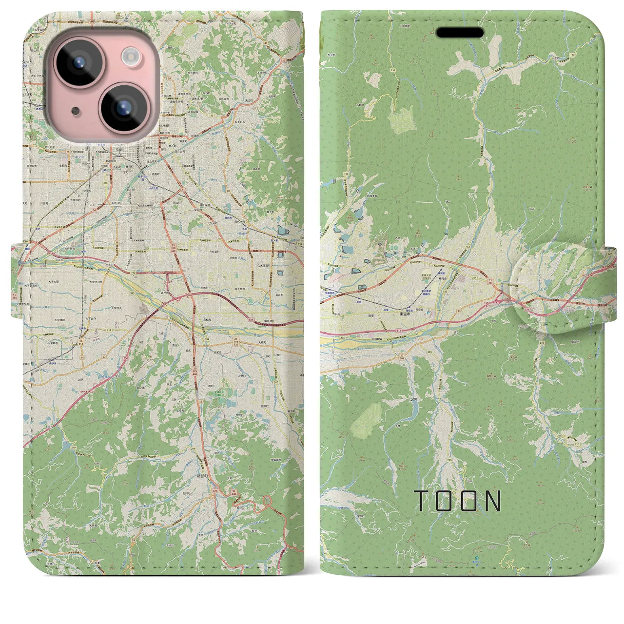 【東温】地図柄iPhoneケース（手帳両面タイプ・ナチュラル）iPhone 15 Plus 用