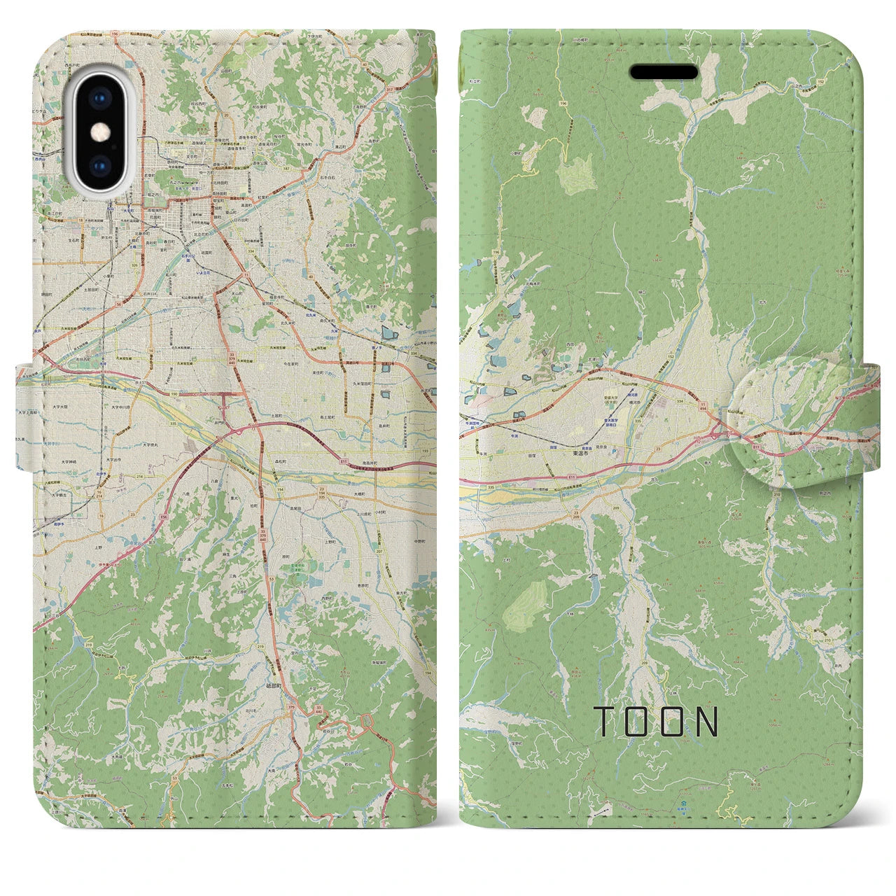 【東温】地図柄iPhoneケース（手帳両面タイプ・ナチュラル）iPhone XS Max 用