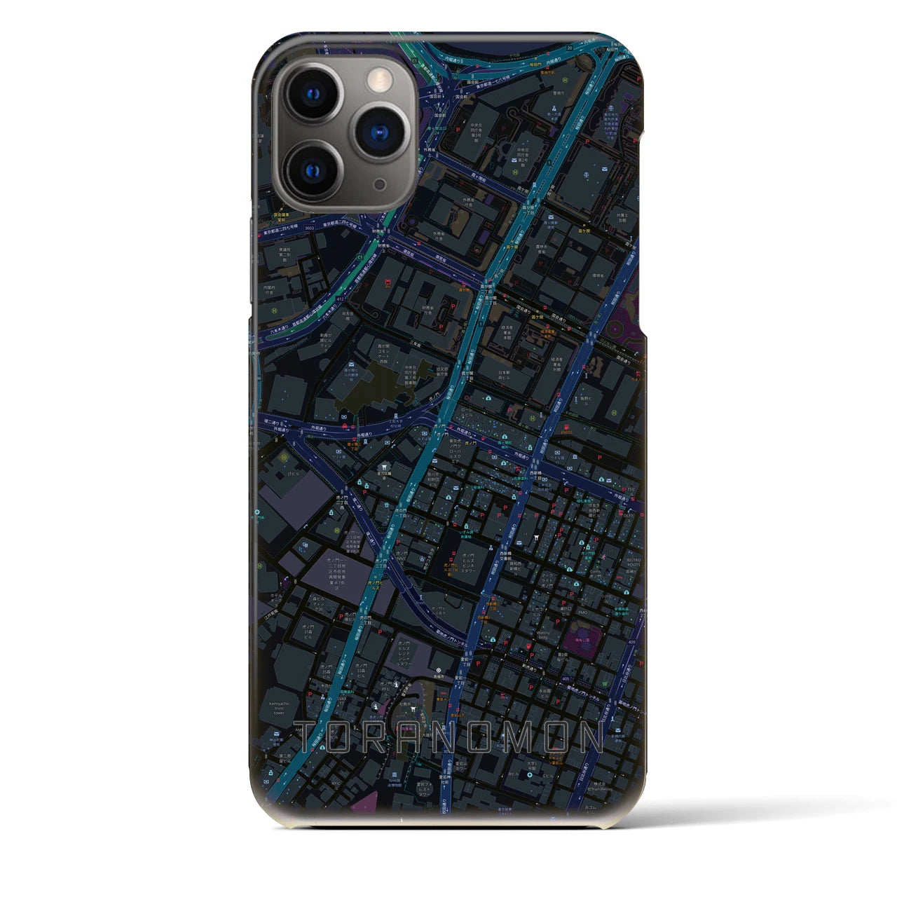 【虎ノ門】地図柄iPhoneケース（バックカバータイプ・ブラック）iPhone 11 Pro Max 用