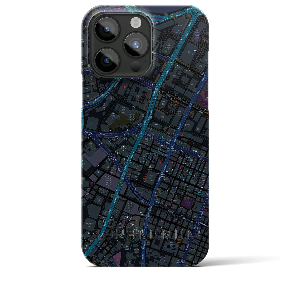 【虎ノ門】地図柄iPhoneケース（バックカバータイプ・ブラック）iPhone 15 Pro Max 用