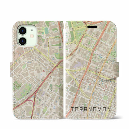【虎ノ門（東京都）】地図柄iPhoneケース（手帳タイプ）ナチュラル・iPhone 12 mini 用