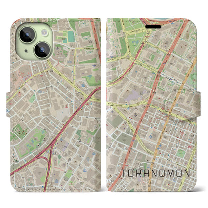 【虎ノ門（東京都）】地図柄iPhoneケース（手帳タイプ）ナチュラル・iPhone 15 用