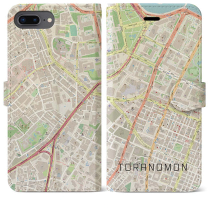 【虎ノ門（東京都）】地図柄iPhoneケース（手帳タイプ）ナチュラル・iPhone 8Plus /7Plus / 6sPlus / 6Plus 用