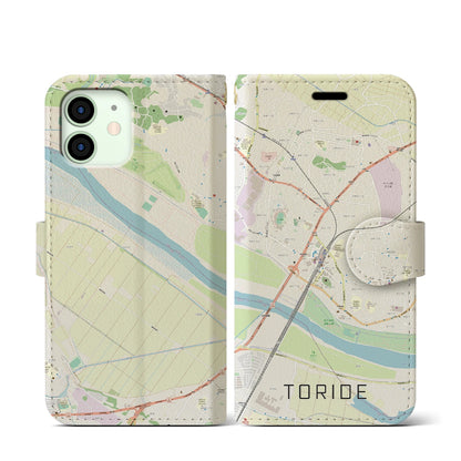 【取手（茨城県）】地図柄iPhoneケース（手帳タイプ）ナチュラル・iPhone 12 mini 用