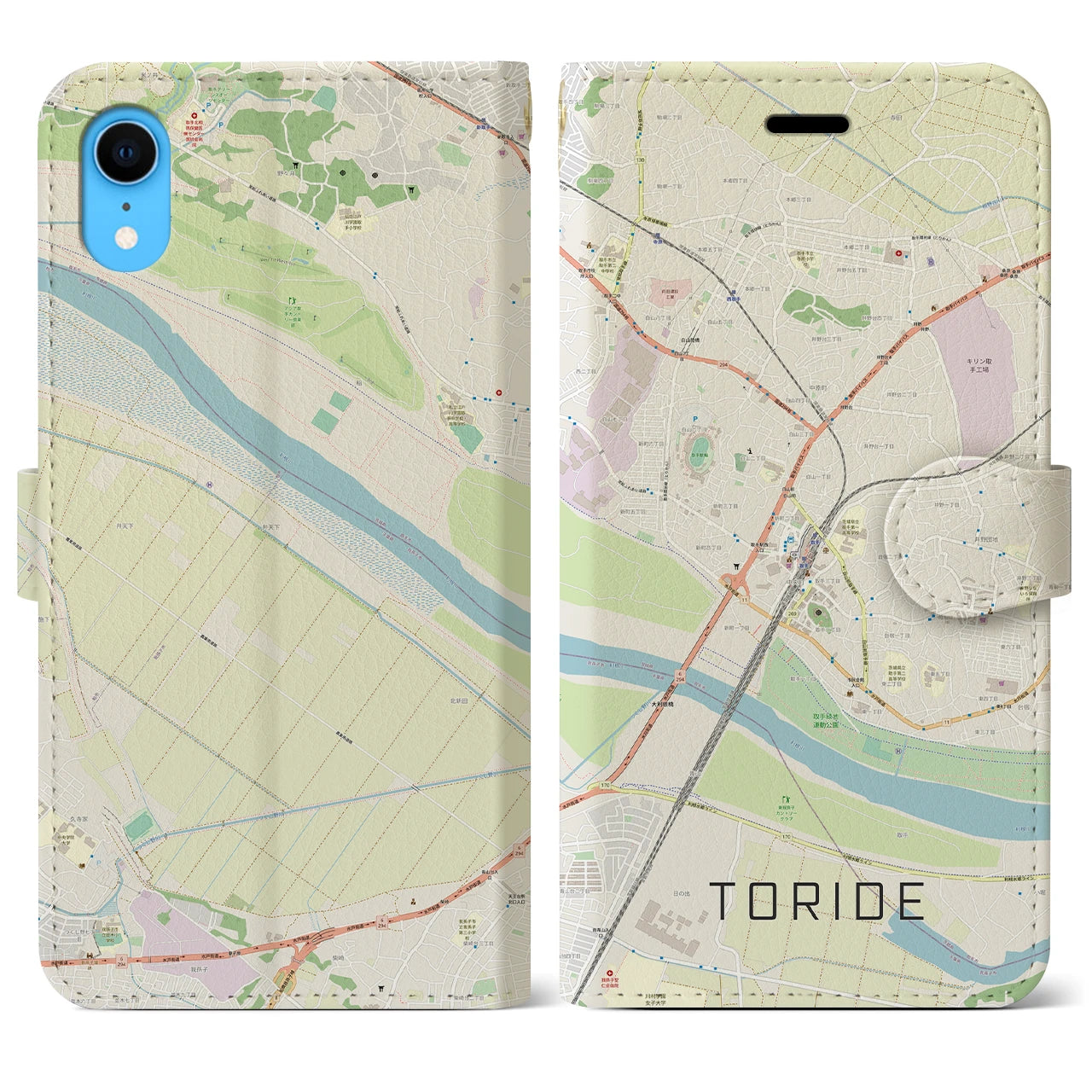 【取手】地図柄iPhoneケース（手帳両面タイプ・ナチュラル）iPhone XR 用