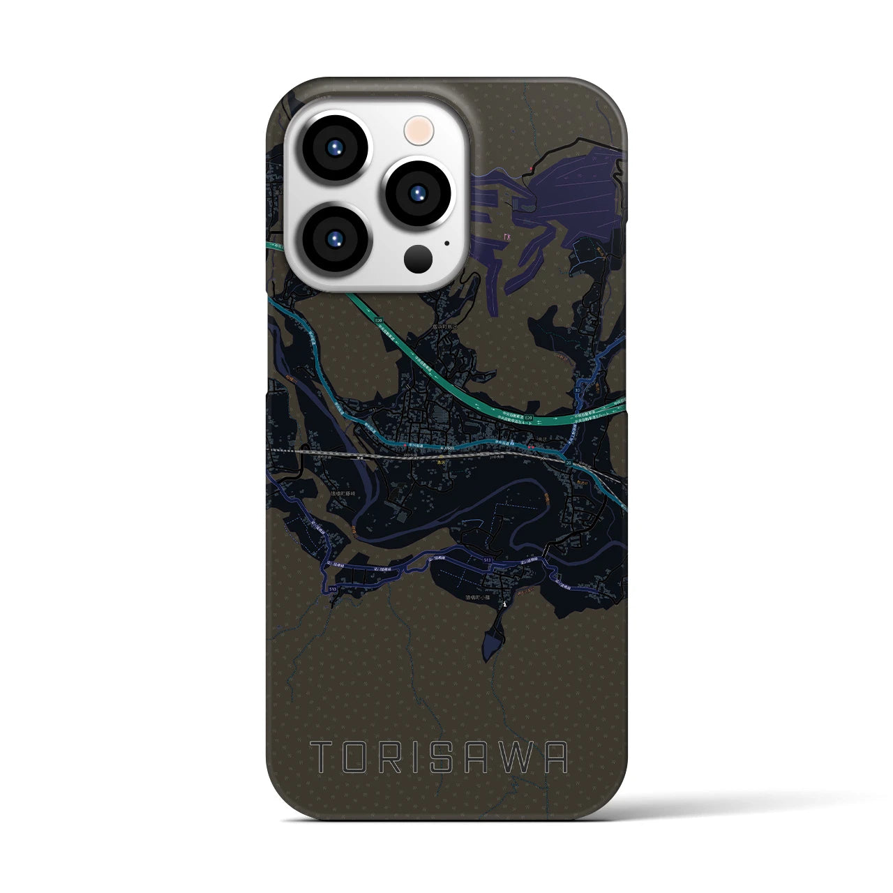 【鳥沢】地図柄iPhoneケース（バックカバータイプ・ブラック）iPhone 13 Pro 用