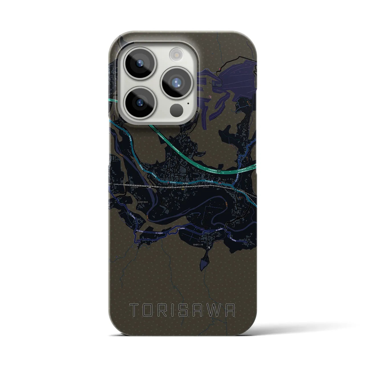 【鳥沢】地図柄iPhoneケース（バックカバータイプ・ブラック）iPhone 15 Pro 用