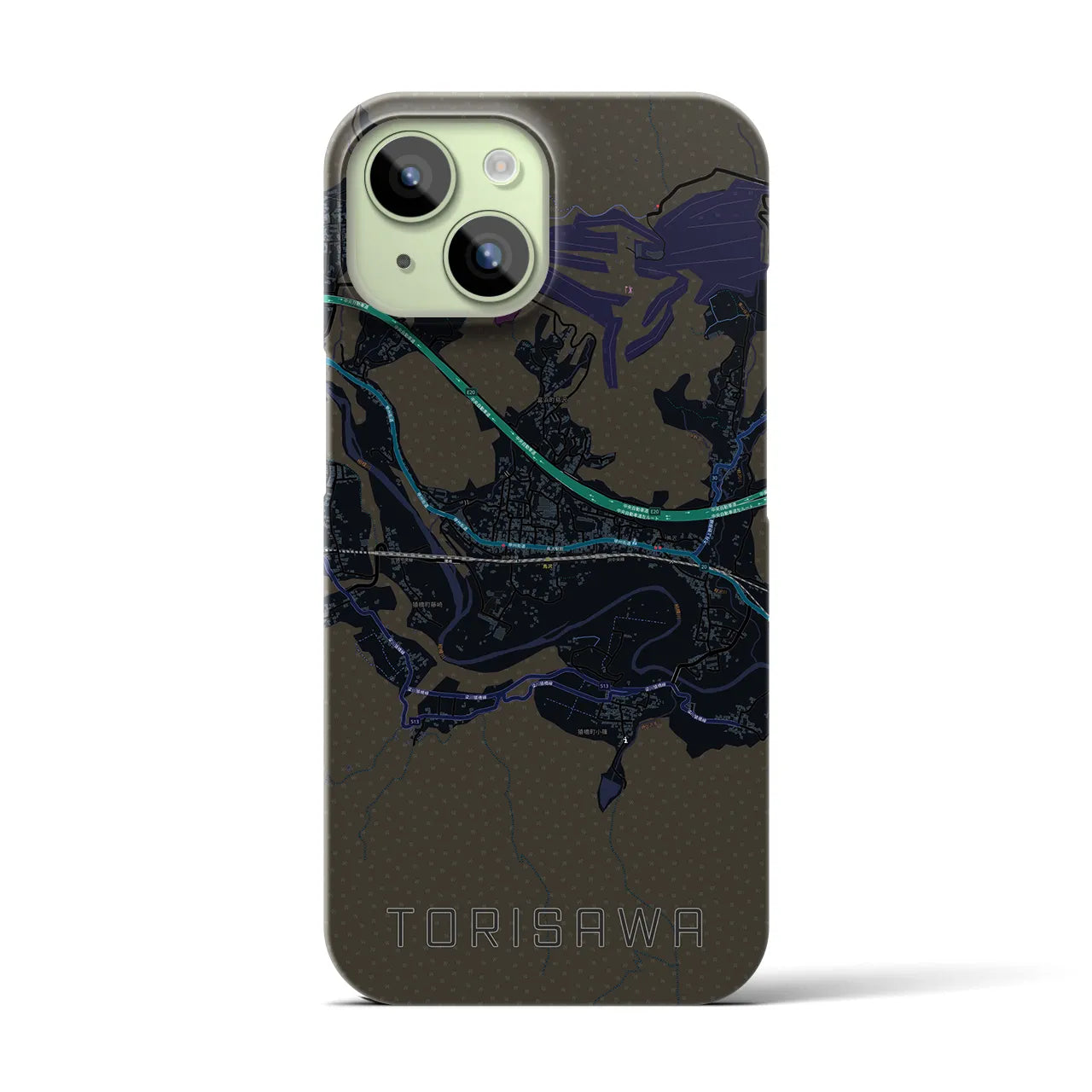 【鳥沢】地図柄iPhoneケース（バックカバータイプ・ブラック）iPhone 15 用
