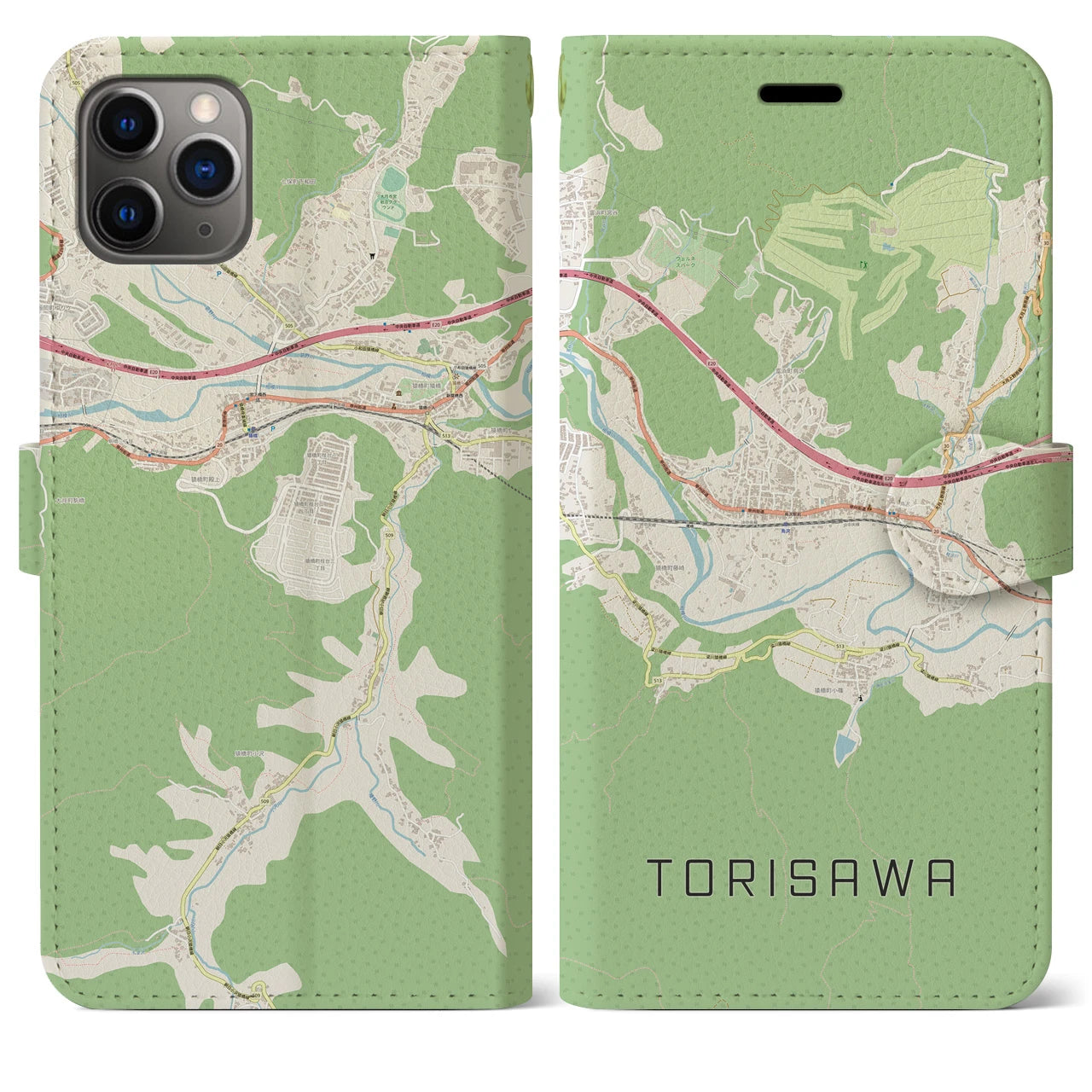 【鳥沢】地図柄iPhoneケース（手帳両面タイプ・ナチュラル）iPhone 11 Pro Max 用