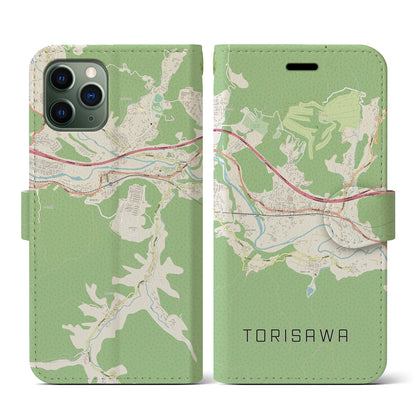 【鳥沢（山梨県）】地図柄iPhoneケース（手帳タイプ）ナチュラル・iPhone 11 Pro 用