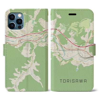 【鳥沢（山梨県）】地図柄iPhoneケース（手帳タイプ）ナチュラル・iPhone 12 / 12 Pro 用