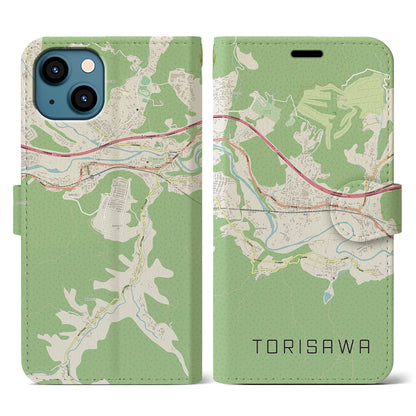 【鳥沢（山梨県）】地図柄iPhoneケース（手帳タイプ）ナチュラル・iPhone 13 用