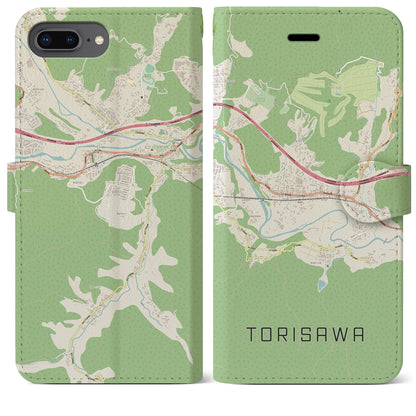 【鳥沢（山梨県）】地図柄iPhoneケース（手帳タイプ）ナチュラル・iPhone 8Plus /7Plus / 6sPlus / 6Plus 用