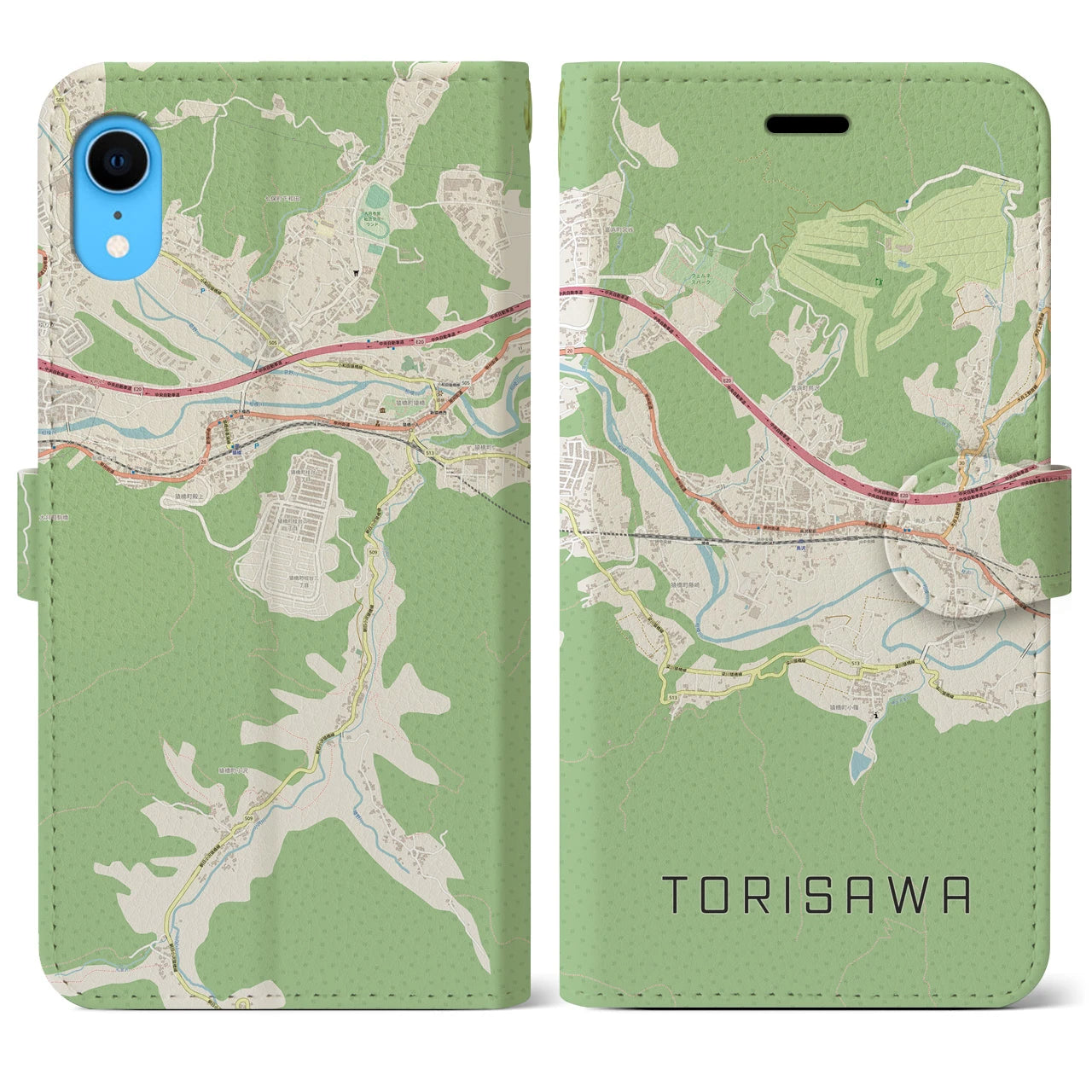【鳥沢】地図柄iPhoneケース（手帳両面タイプ・ナチュラル）iPhone XR 用