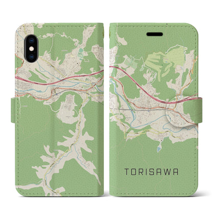 【鳥沢（山梨県）】地図柄iPhoneケース（手帳タイプ）ナチュラル・iPhone XS / X 用