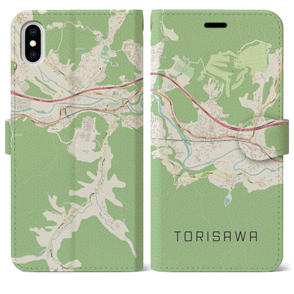 【鳥沢（山梨県）】地図柄iPhoneケース（手帳タイプ）ナチュラル・iPhone XS Max 用
