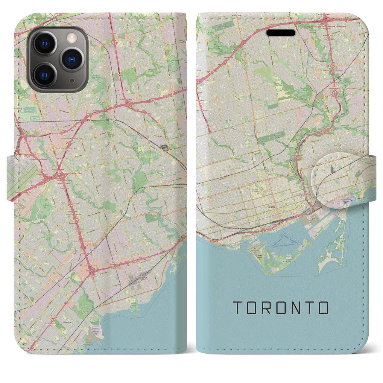 【トロント】地図柄iPhoneケース（手帳両面タイプ・ナチュラル）iPhone 11 Pro Max 用